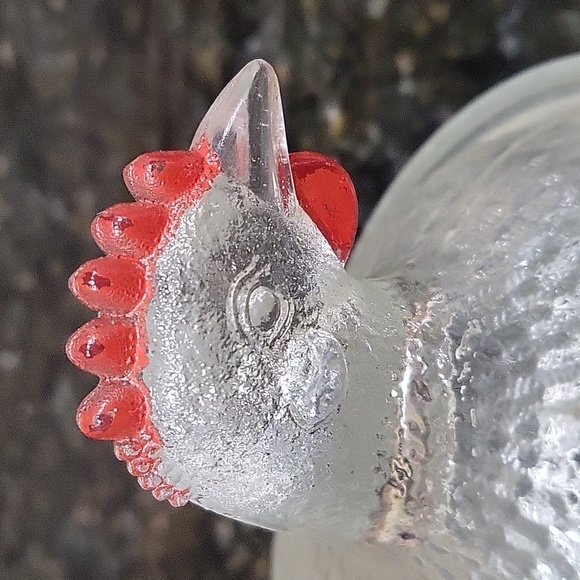 Vintage Indiana Glass ~ Hen On Nest ~ Clear With Painted Red Comb - Picture 2 of 5